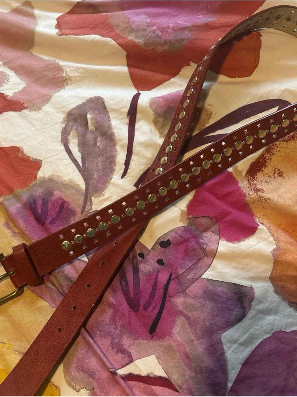 Studded Red Leather Women's Belt